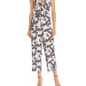 EUC JAY GODFREY SZ 0 Black and White Leaf Print Jumpsuit with bow front